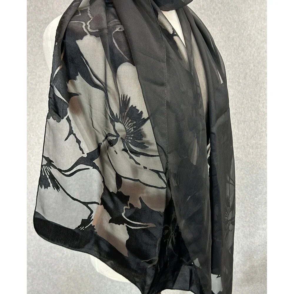Echo Scarf Black Burnout Floral Sheer Dark Romantic Evening Drape‎ Whimsigoth
